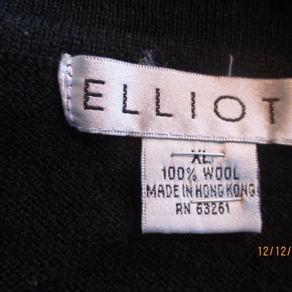 Elliott Men's Black  Sweater/100% Wool/XL/Long Sleeve - Picture 4 of 4
